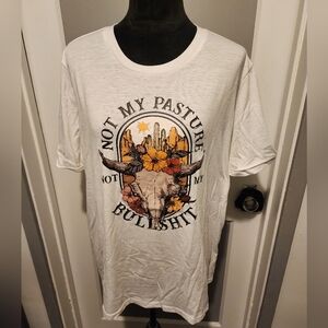 White Graphic Tee with Bull Skull Design